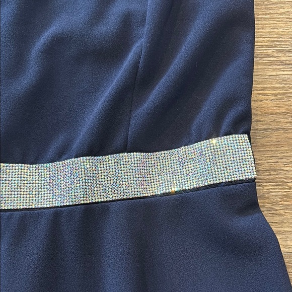 La Scala Women's Large Navy Fit & Flare Dress Spaghetti Straps & Sparkling Belt - Picture 5 of 12